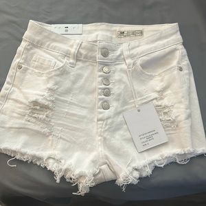 White denim high rise shorts